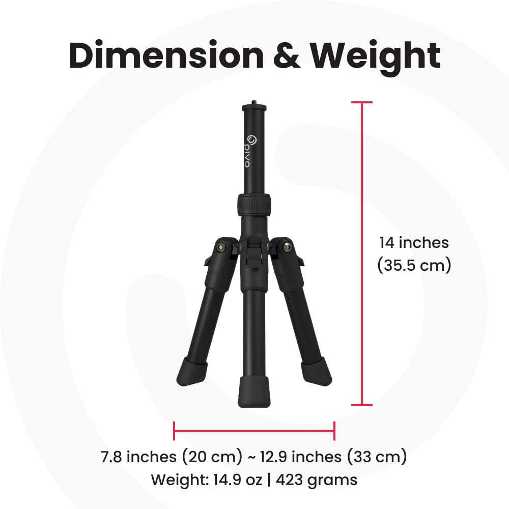 Pivo Tripod Mini 14 Inch Smartphone And Camera Extendable Compact Lightweight Aluminum Stand With Universal 1/4'' Thread For Act