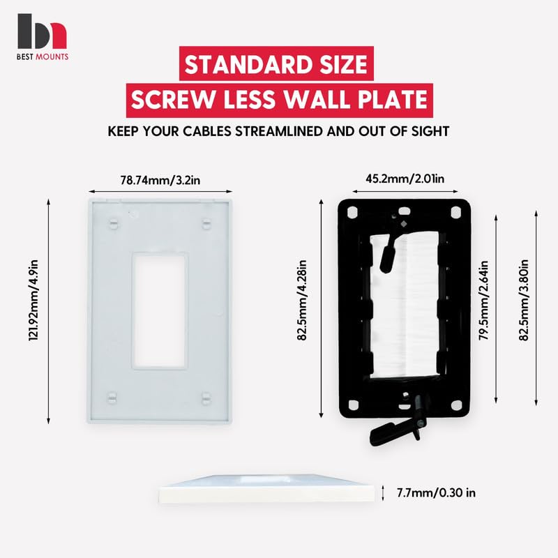 2 Pack Screw Less Brush Wall Plate Cable Pass Through With Brackets   In Wall Cable Management Kit   Snap On Single Gang Wall Co