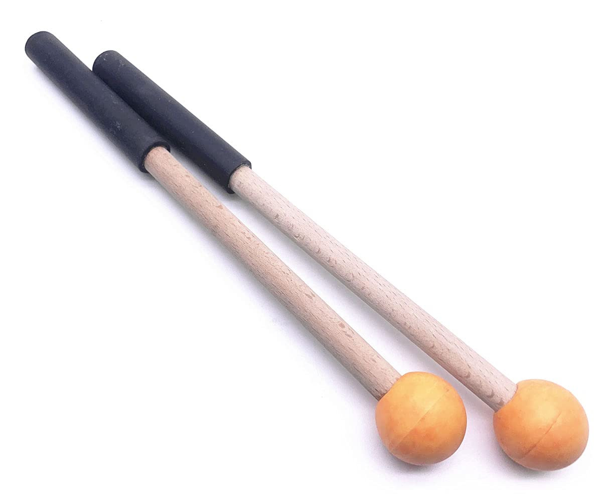 Jiayouy 8 Inch Rubber Head Percussion Mallets Sticks For Tongue Drum, Xylophone,Glockenspiel, Woodblock, Bell Pack Of 2 Orange
