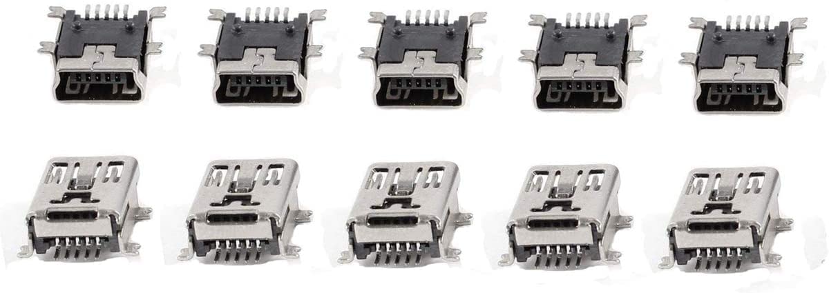 Bnafes 10 Pcs Mini Usb Type B Female Port 5 Pin 180 Degree Smd Smt Pcb Jack Socket