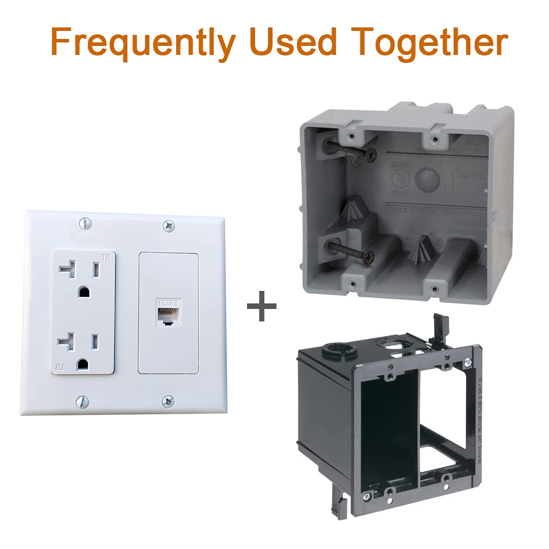 Boplat 2 Gang Power Outlet With 1 Cat6 Ethernet Port   20A Electrical Outlet Cover Plate With 1 Cat6 Rj45 Keystone Jack   White