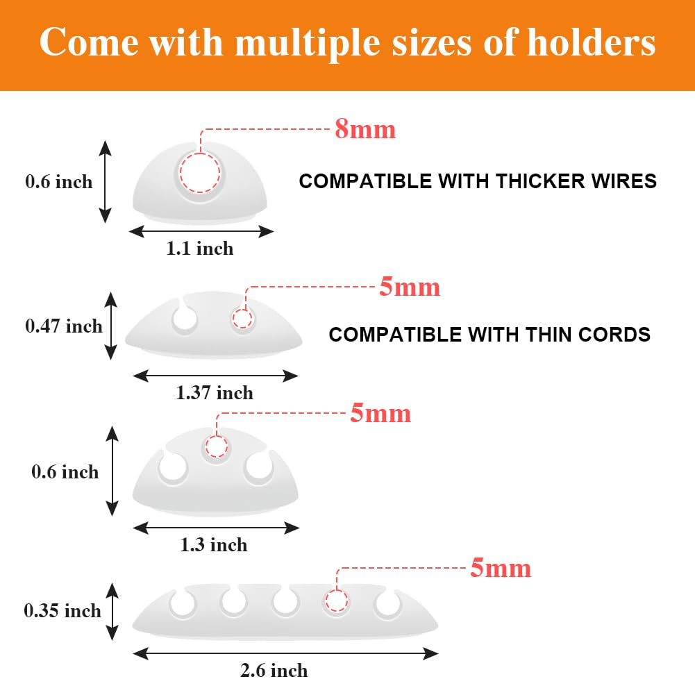 Shintop Cable Clips, 16 Pack White Cord Holder Adhesive Cable Organizer Wire Holder For Organizing Phones Chargers Desk Nightsta