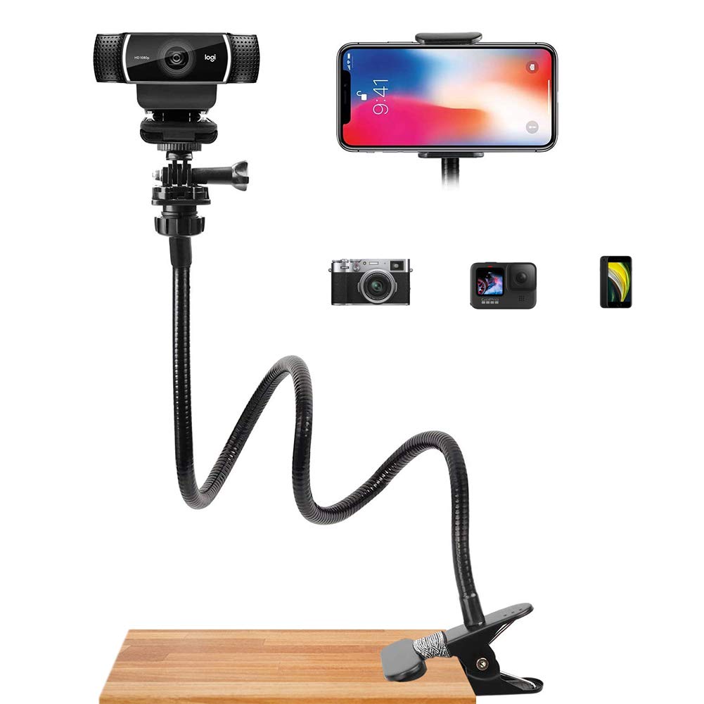 aienvh WebcamStandMount Phone Camera DeskClampHolder  27 Inch Flexible Gooseneck Arm Mount Stand for Phone Gopro Hero Webca