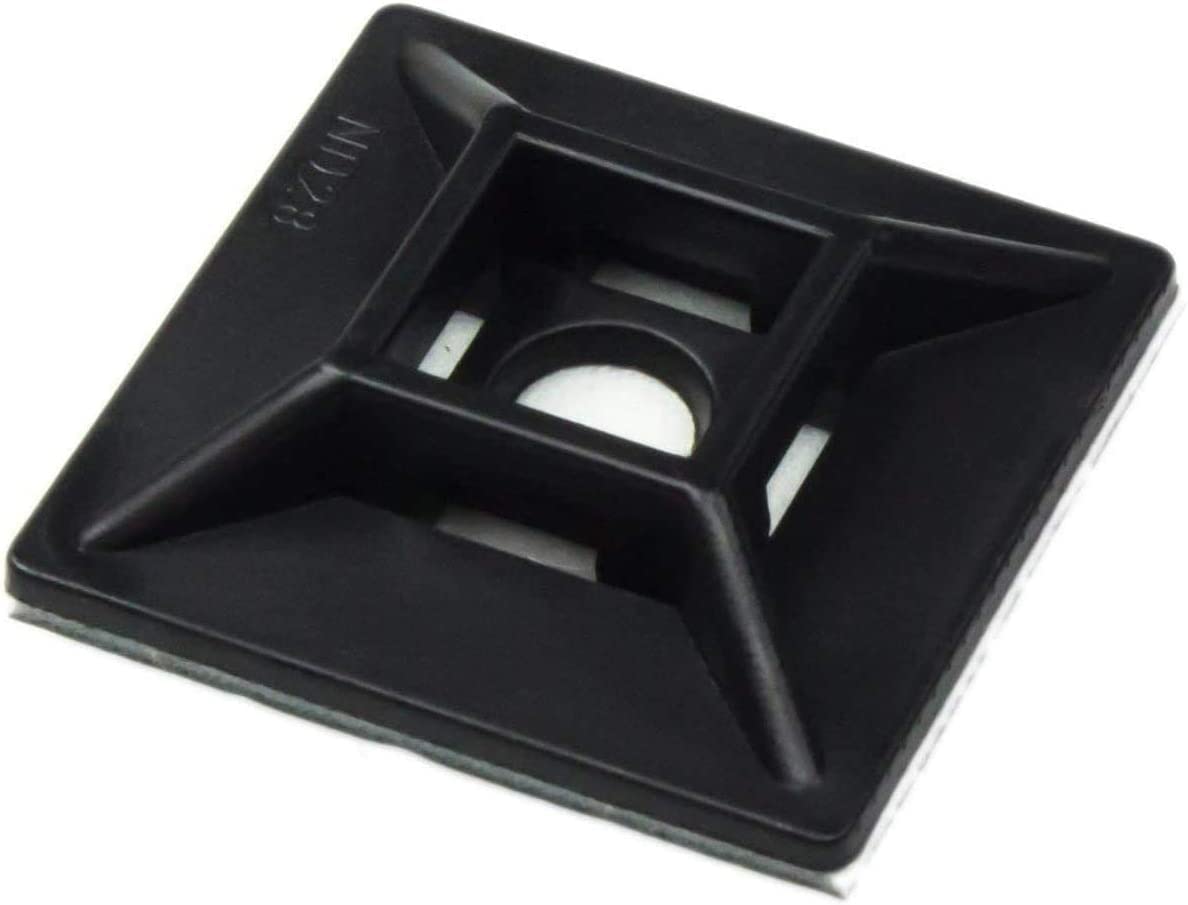 Zip Tie Adhesive Backed Mounts 100 Pack. Professional Grade, Uv Black Cable Tie Bases: 1.1 X 1.1. Screw Hole Anchor Point Provid