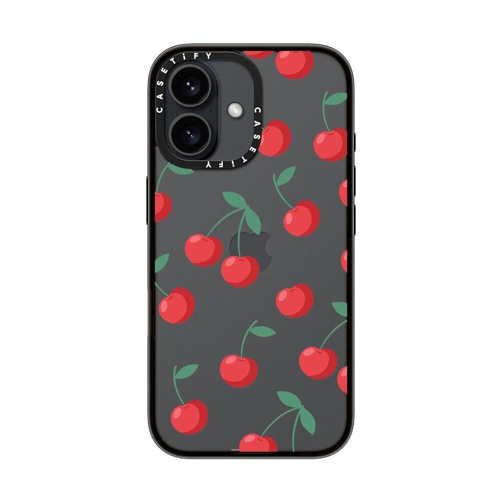 Casetify Compact Case For Iphone 16 [Lightweight / 4 Ft. 2X Military Grade Drop Protection/Slim]   Cherries   Clear Black