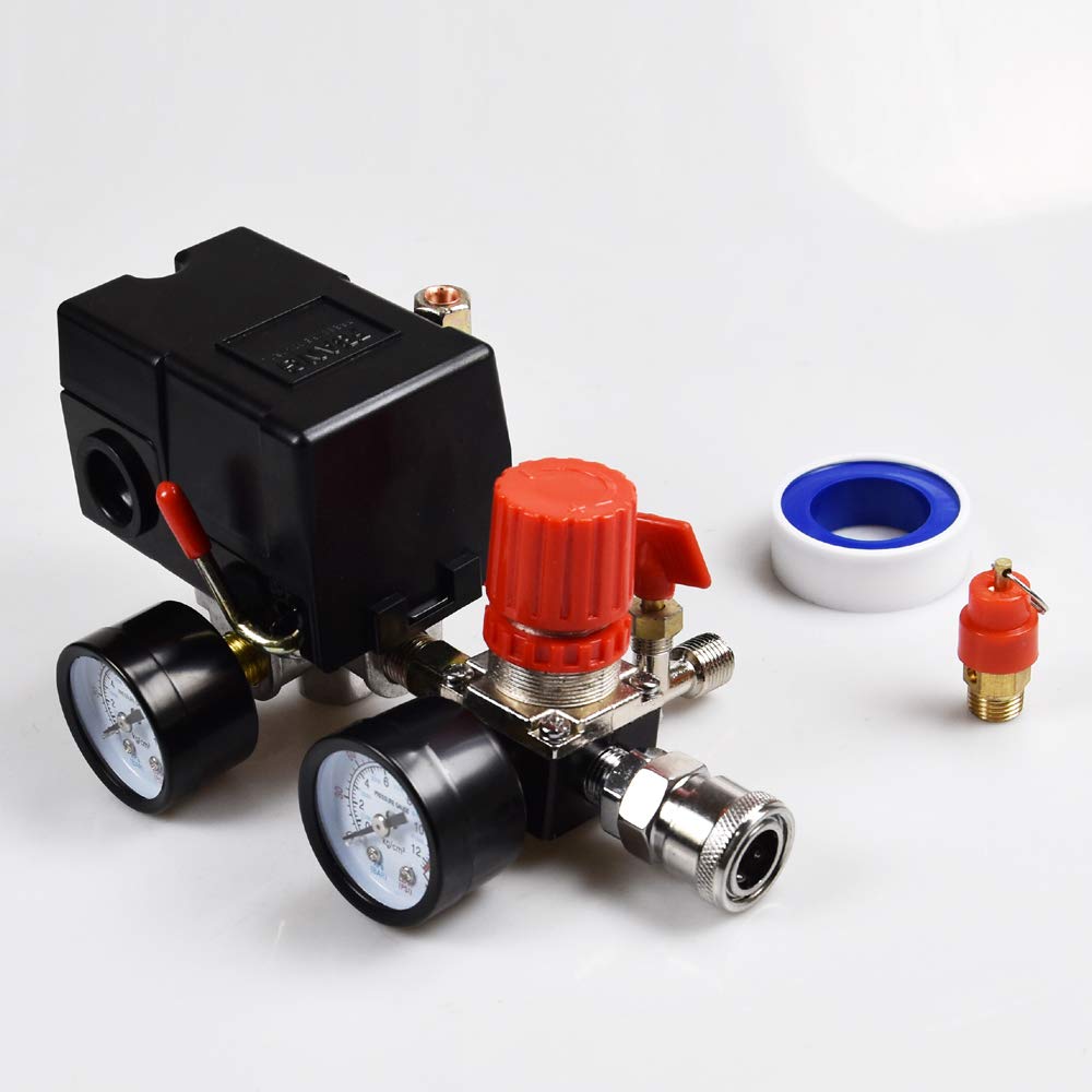 Air Compressor Pressure Switch Pressure With Valve Control Regulators Gauge 90 120Psi 4 Port Safety Valve Air Compressor Parts