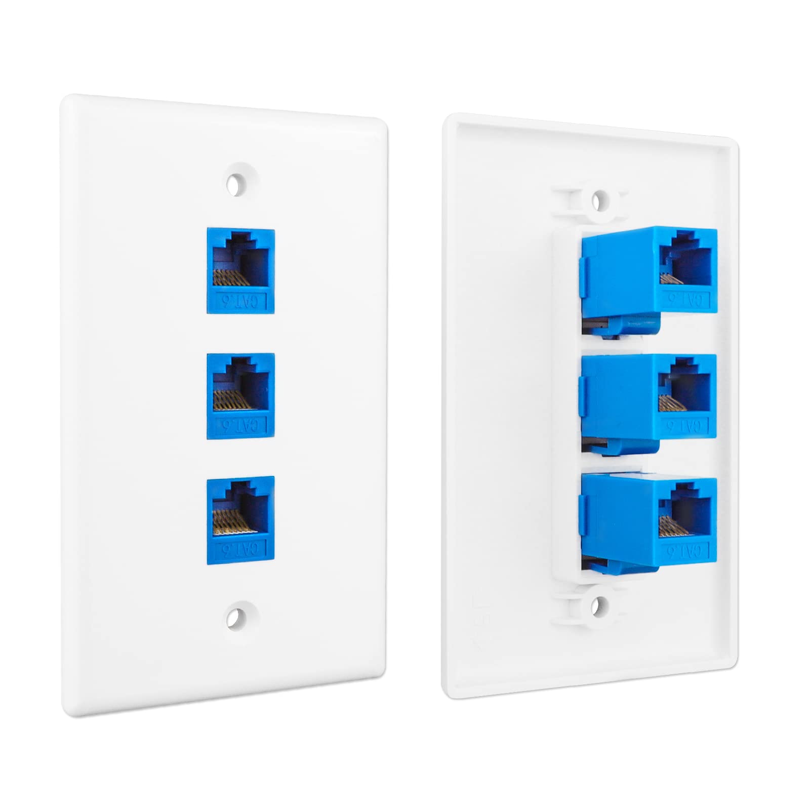 Iwillink (1 Pack) 3 Port Ethernet Wall Plate, Keystone Jack Wall Plate With Rj45 Keystone Inline Coupler Insert, Female To Femal