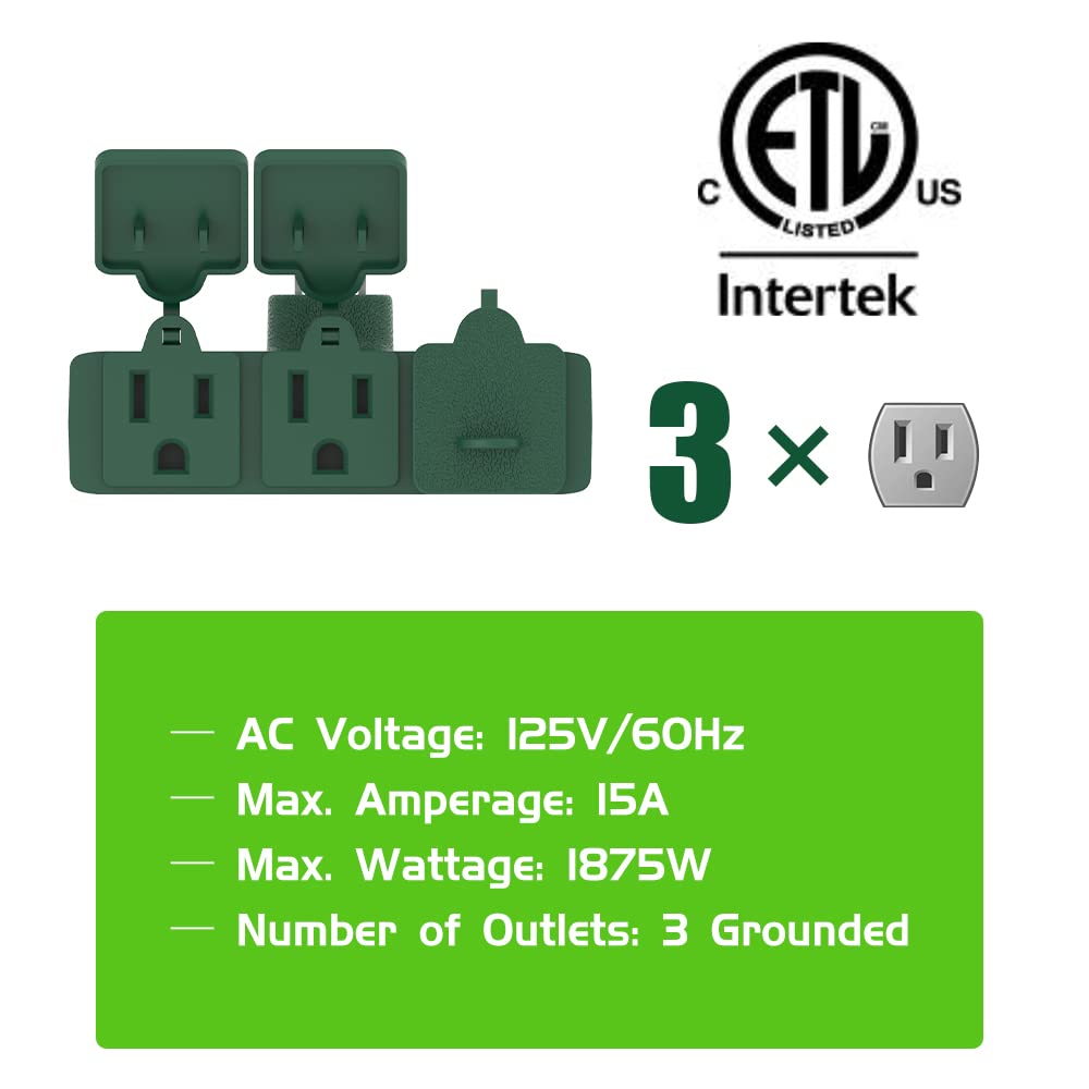 Qitim Outdoor Plug Extender, 3 Outlet Splitter With Safe Cover, Heavy Duty Waterproof Multi Plug For Christmas & Holiday Decorat