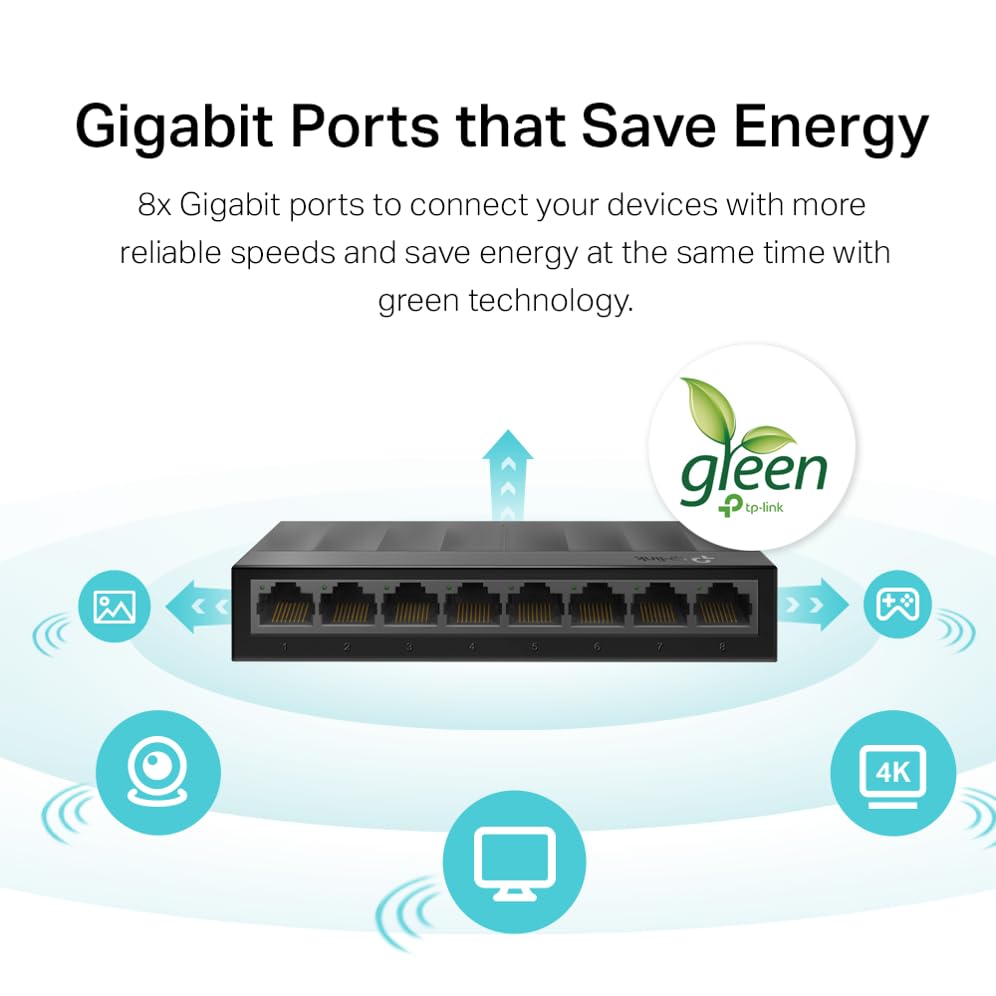 Tp-Link Litewave 8 Port Gigabit Ethernet Switch | Desktop Ethernet Splitter | Plastic Case | Unshielded Network Switch | Plug &