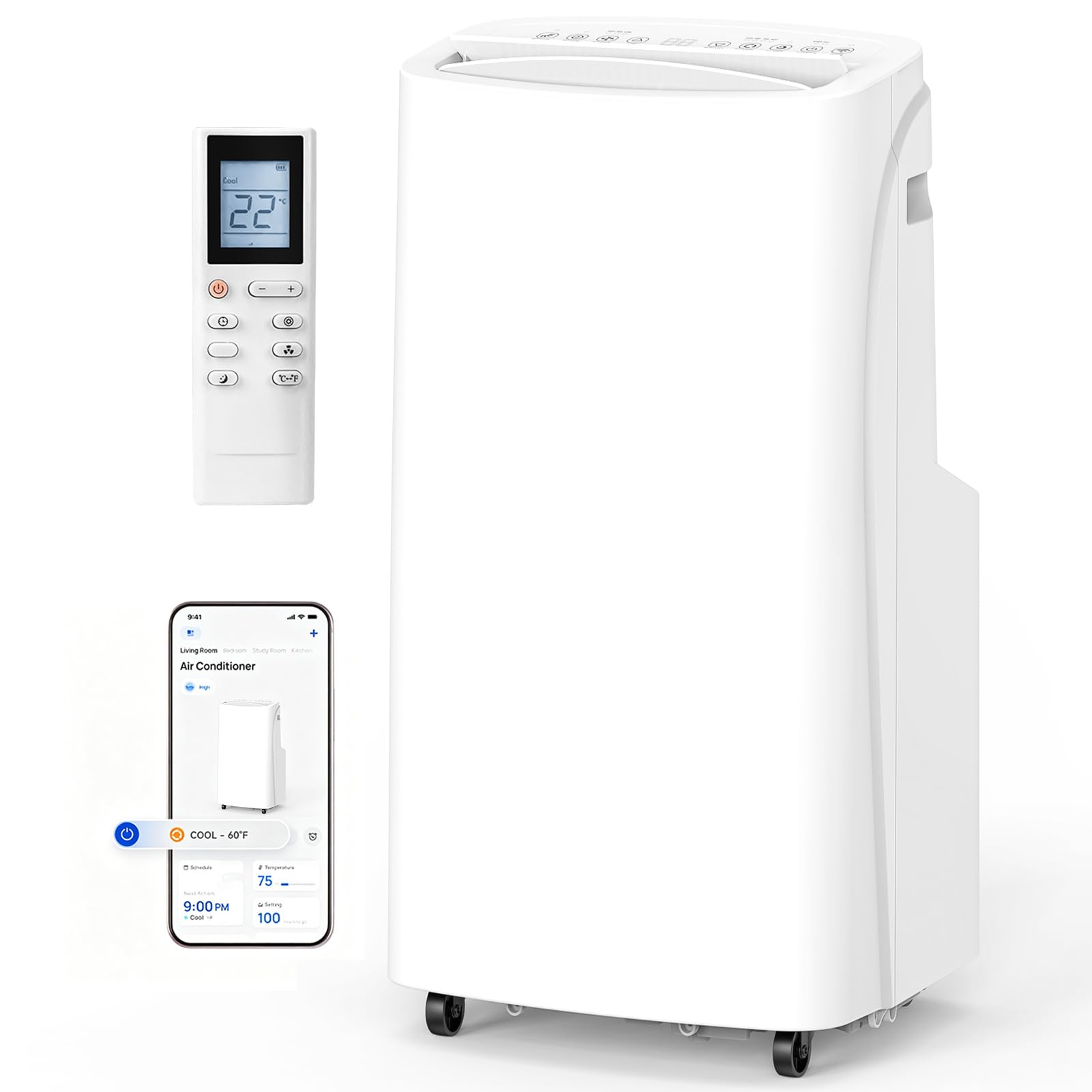 14,000 BTU Portable Air Conditioner & Heater Combo, 4-in-1 AC Unit Cools/Heats/Dehumidifies/Fan, Wi-Fi Smart for Room Up to 700 