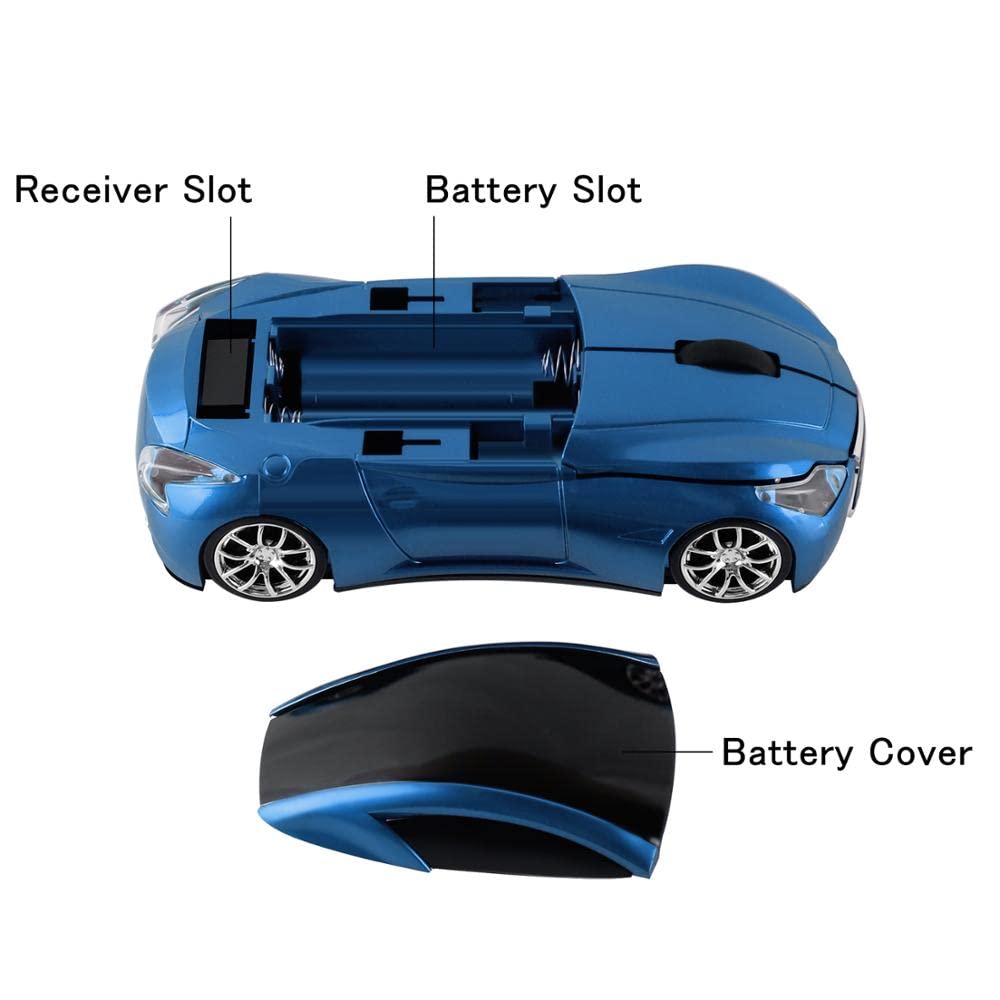 Ecoinva Wireless Sports Car Mouse Desktop Laptop Computer Optical Mouse Mice Aaa Battery Nano Usb 2.4Ghz Gaming Mouse (Blue)