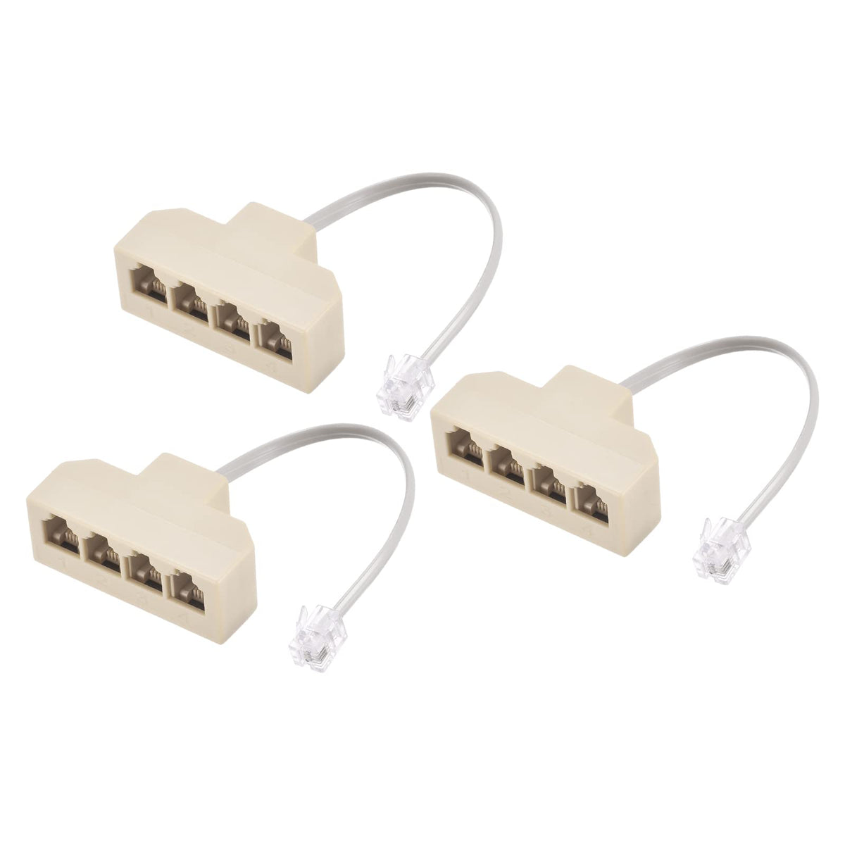 Meccanixity Phone Jack Splitter 6P4C Male To 4 Female Way Socket Adapter Telephone Line Splitter With Telephone Extension Cord 3