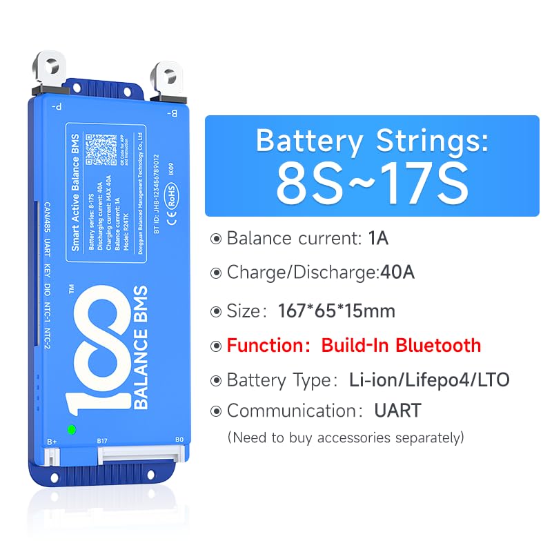 100Balance Bms 40A Active Balance 1A 8S 17S Build In Bluetooth Cell Balancing Smart Pcb Battery Protection Board For Li Ion/Lifp
