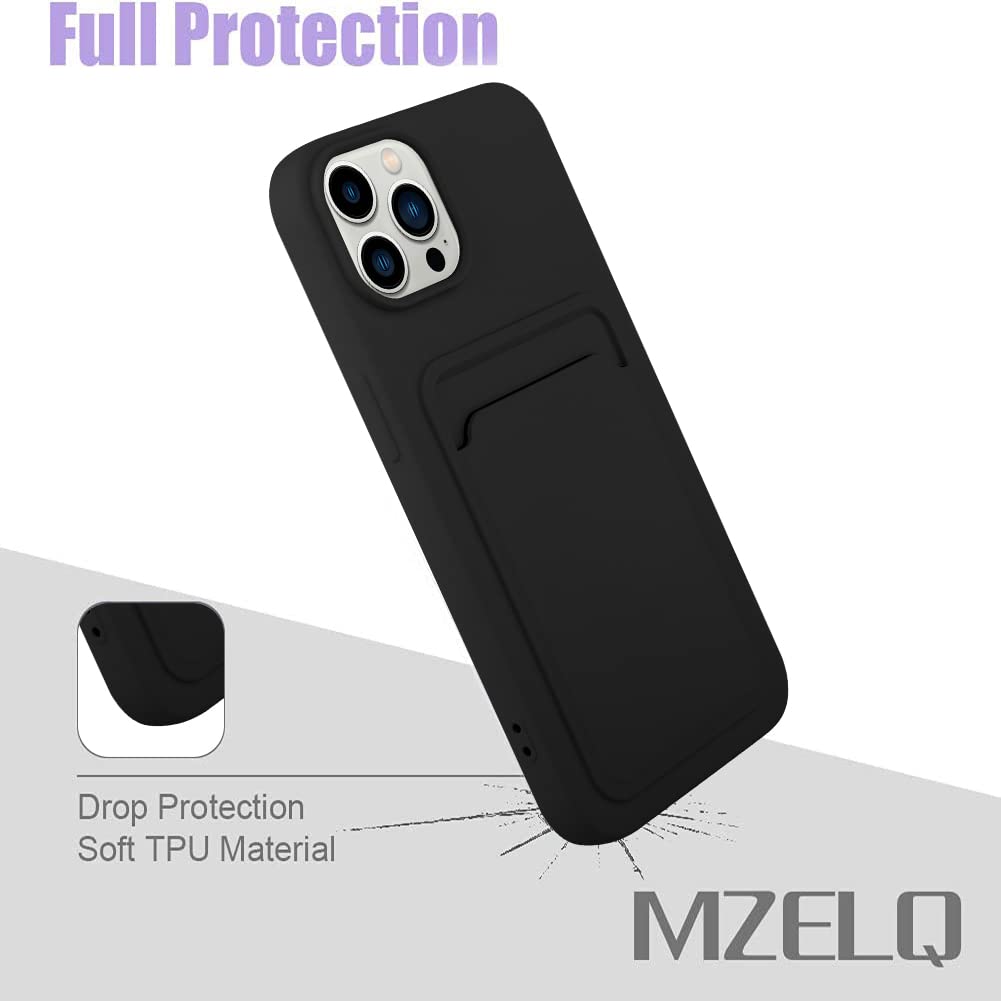 Mzelq Silicone Wallet For Iphone 14 Pro Case, Card Holder Camera Protection Cover For Iphone 14 Pro Case + Screen Protector, Car
