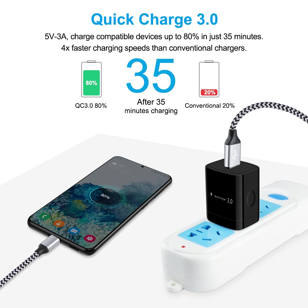 Orsunday Quick Charge 3.0 Fast Charger Compatible Moto G10 G9 G8 G7 Power Plus Play, Edge/G Power/Stylus/Razr/One 5G Ace/G100, G