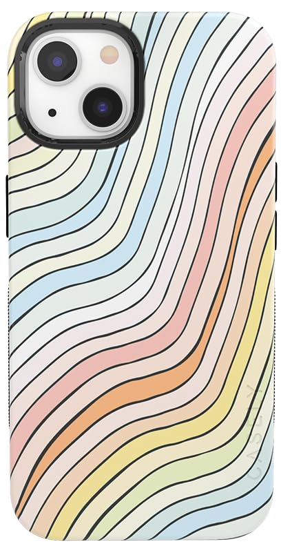 Casely Iphone 14 Plus Case | Ride The Wave | Pastel Rainbow Lined | Compatible With Magsafe