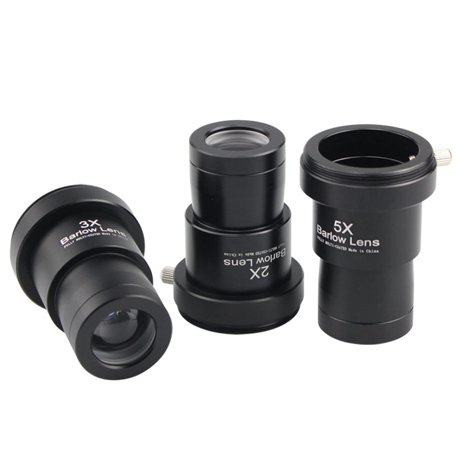 Telescope Barlow Lenses Kit 2X 3X 5X, 1.25 Inch Telescope Accessory, Fully Metal Multi Coated Broadband Green Film Barlow Lens F