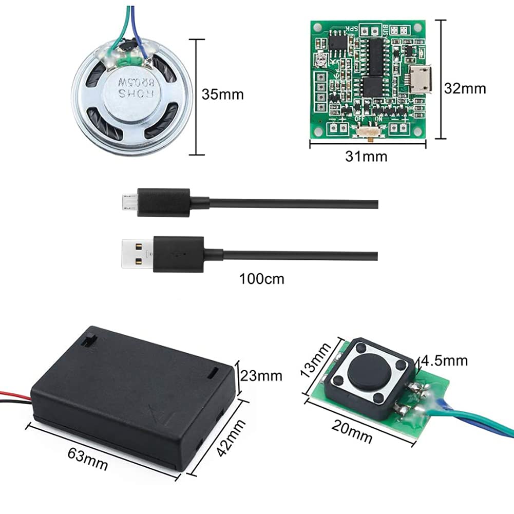Stemedu 8Mb Sound Recordable Module Button Control Programmable Voice Chip, Mp3 Music Player Kit, Usb Downloadable Musical Board For Diy Audio Stuffed Animal Toys Greeting Card Music Box