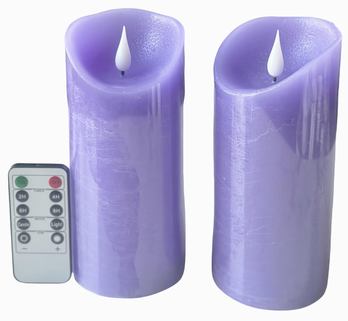 Adoria Large Purple Flameless Candles Remote And Timer Set Of 2  Real Wax Pillar Candles With 3D Realistic Flame Lavender Scente