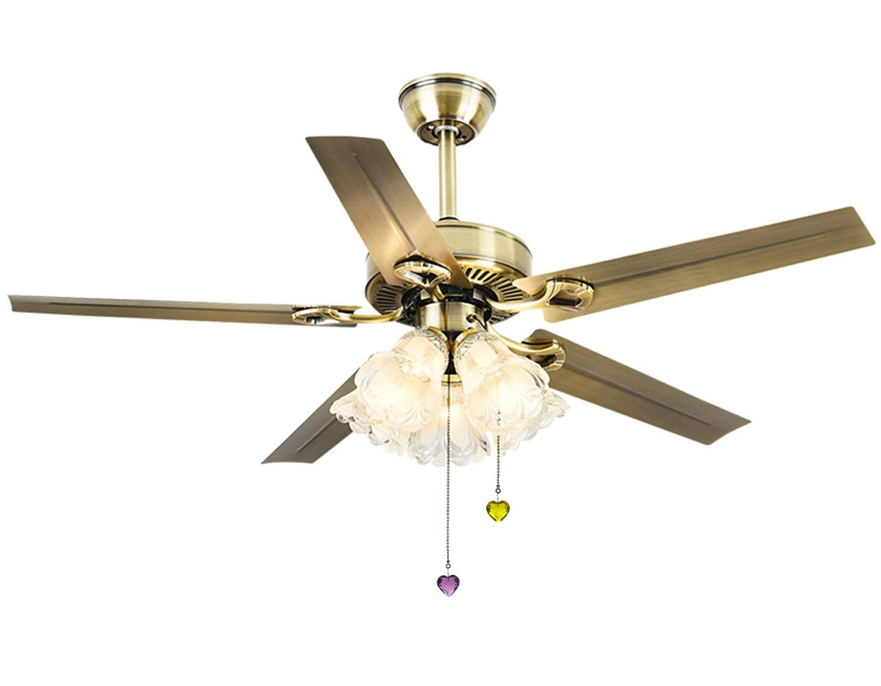 Hyamass 2Pcs Crystal Heart Prisms Pendant Ceiling Fan Pull Chain Extender With Ball Chain Connector (Golden Yellow+Purple)