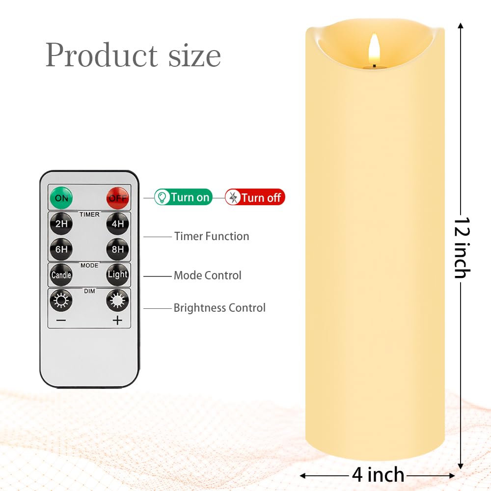 Mingfuxin Large Waterproof Outdoor Flameless Candles, Battery Operated With Remote Control And Timer, Flickering Led Pillar Cand