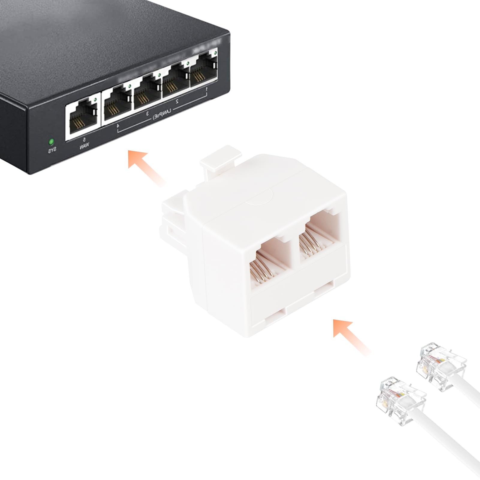 Lativu Phone Line Splitter, 2 Pack Phone Splitter For Landline, White Rj11 6P4C Splitter Male To Dual Female, Telephone Splitter