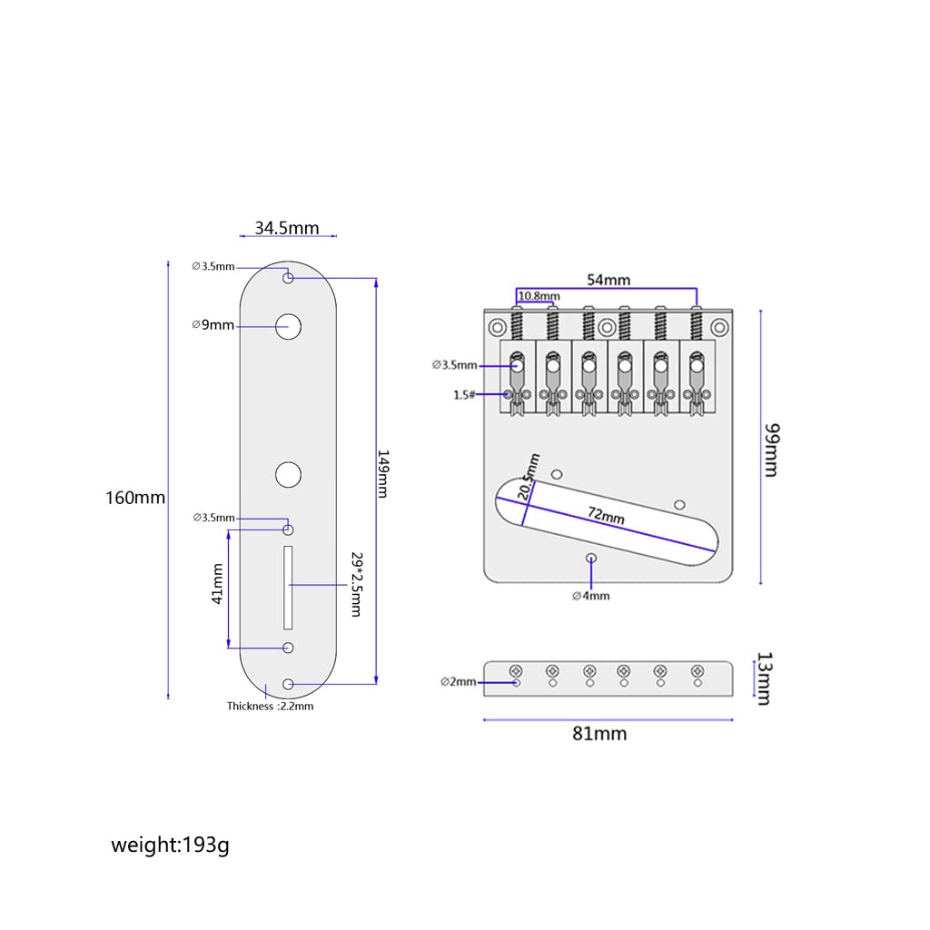 Alnicov Guitar Saddles Bridge,Control Plate,For 6 String Electric Guitar,Silver
