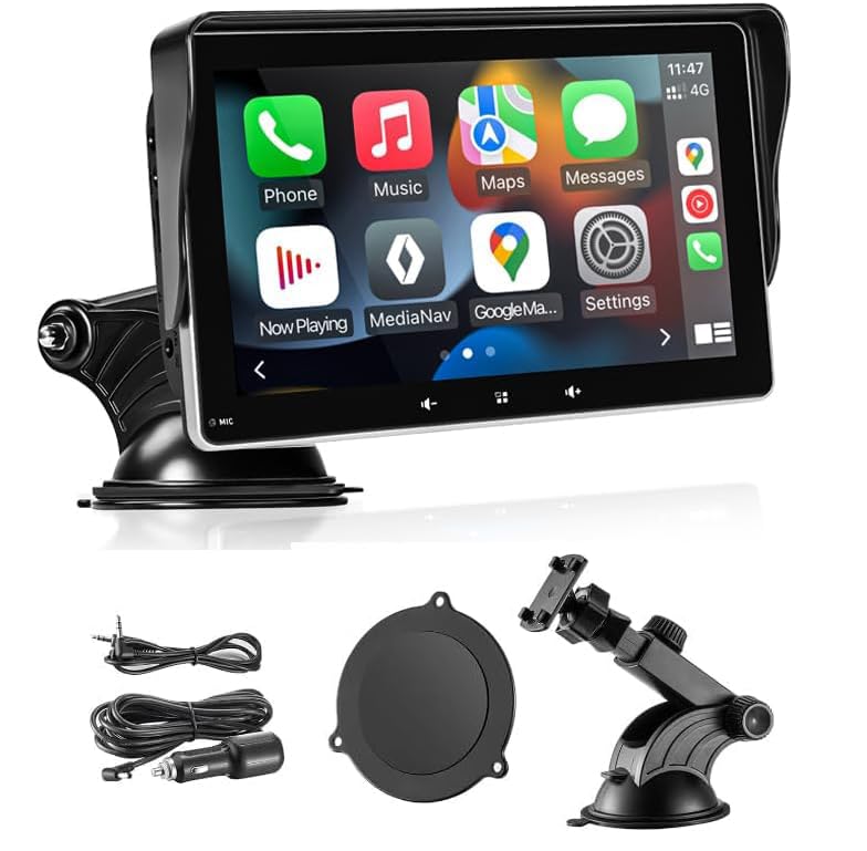 Hinine 7'' Hd Double Din Car Stereo, Portable Apple Carplay Wireless Touch Screen Android Auto Automatic Multimedia Player With 