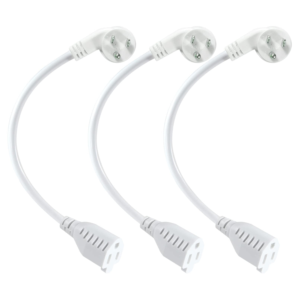 Short Power Extension Cord 1Ft   Right Angle Flat Head Extension Cord With 3 Prong White Low Profile Flat Plug 3 Prong Power Cab