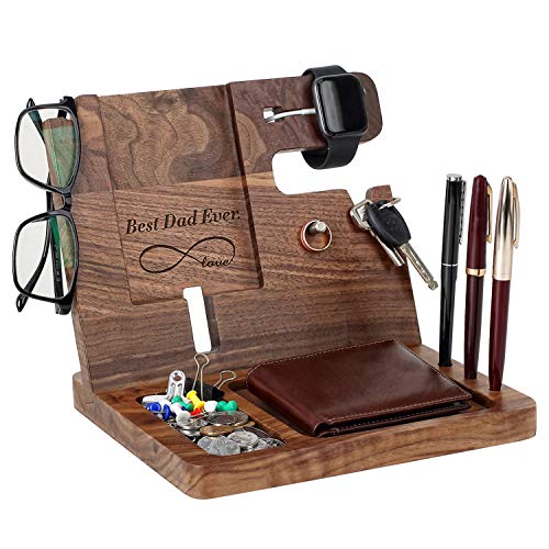 Gifts For Dad   Engraved Walnut Wood Phone Docking Station   Nightstand With Key Holder, Wallet Stand And Watch Organizer To Fat