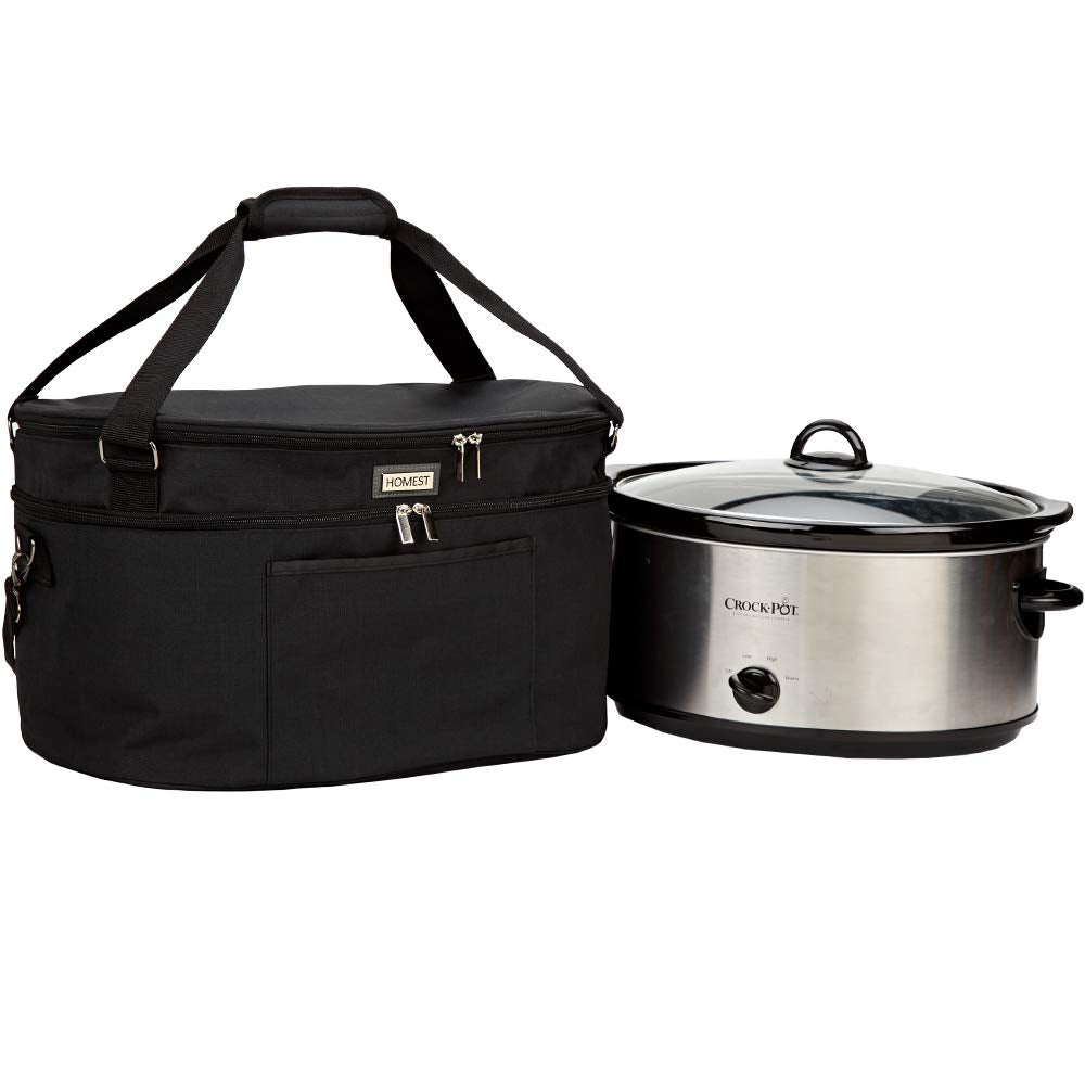 Homest Slow Cooker Bag For Crock Pot 6 8 Quart, Insulated Travel Carrier With Easy To Clean Lining, Carry Case With Top Zip Comp