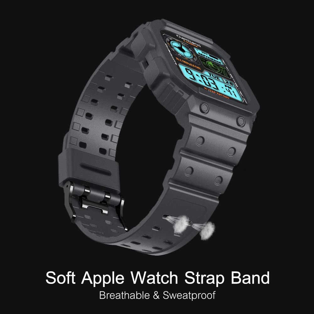 Amband Compatible For Apple Watch Band 45Mm 44Mm 42Mm With Bumper Case, Rugged Men Bands For Iwatch Se Se 2 Series 9 8 7 6 5 4 3
