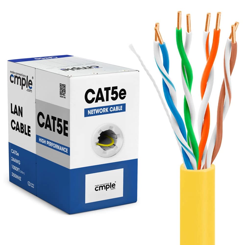 Cmple   Cat5E Ethernet Cable 1000Ft Gigabit Network Cat 5E Bulk Unshielded Twisted Pair (Utp), Solid 24Awg Cmr 350 Mhz Yellow