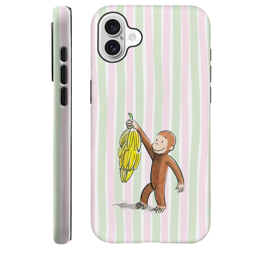 Case for iPhone 16 - [Drop Protection Phone Cover] - Hybrid Case for Girl Women - Funny Monkey Stripes 03