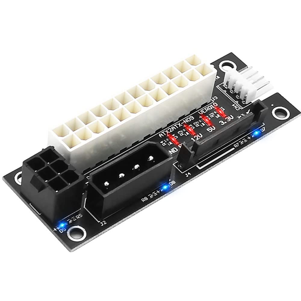 Add2Psu Power Supply Connector 4 In 1 Molex 4Pin/Sata/Atx 6Pin/4Pin Dual Psu Multiple Power Supply Adapter, Synchronous Power Board, Add 2Psu With Power Led (Black)