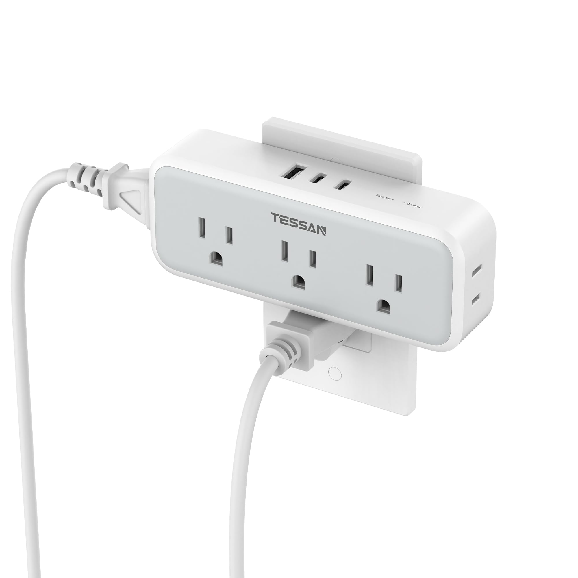 Multi Plug Outlet Extender, Usb Wall Charger, Tessan Multiple Outlet Splitter With 5 Outlets And 3 Usb (2 Usb C), Electrical Pow