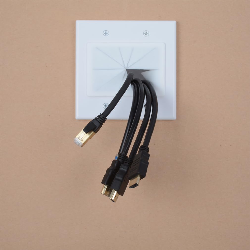 Kebulldola 2 Gang Wall Plate White 2 Pack, Silicone Cable Pass Through Wall Plate For Power Cable, Audio Video And Ethernet Cabl