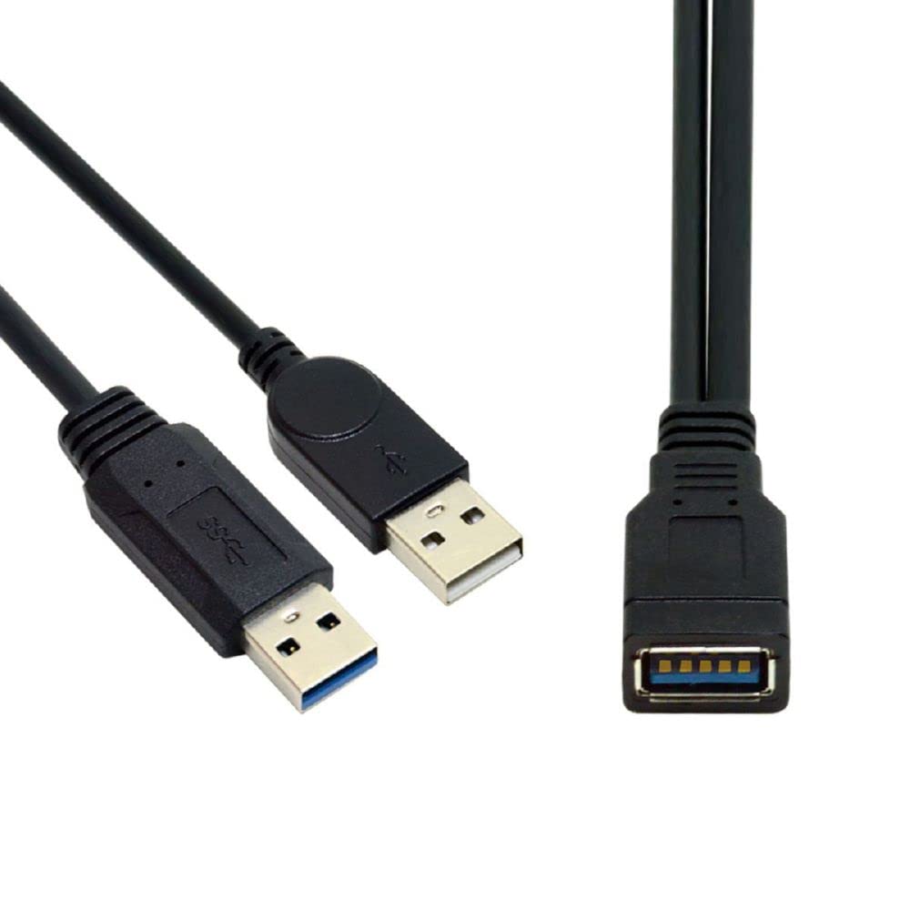 Cablecc Black Usb 3.0 Female To Dual Usb Male Extra Power Data Y Extension Cable For 2.5'' Mobile Hard Disk