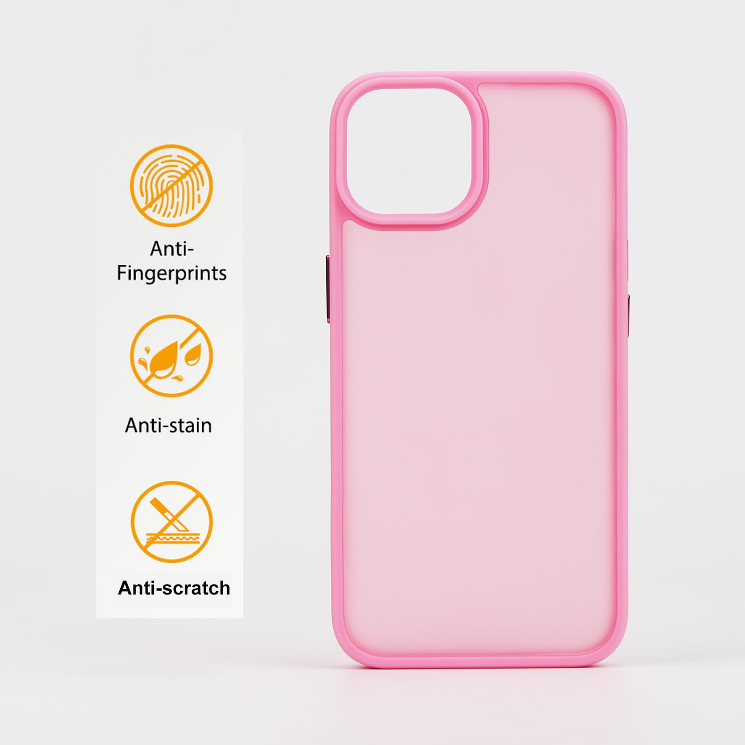 Tenoc Phone Case Compatible With Iphone 13 & Iphone 14, Pink Case Translucent Protective Bumper Matte Hard Back Cover For 6.1 In