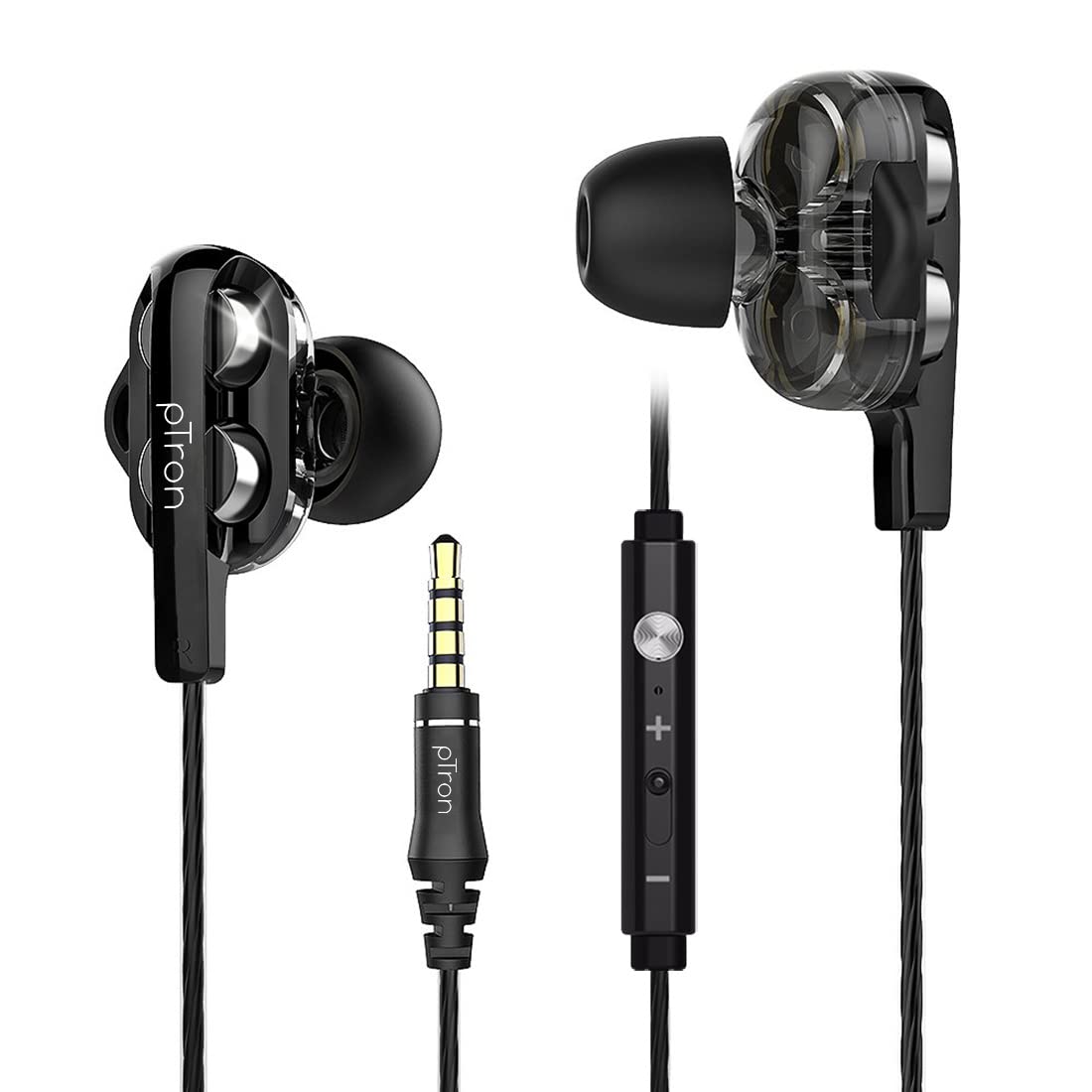 pTron Boom Ultima V2 Dual Driver, in Ear Gaming Wired Earphones with Mic, Volume Control, Passive Noise Cancelling Boom 3 with 3