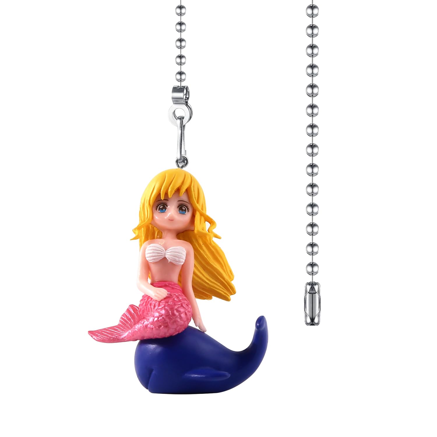 Dotlite Mermaid Ceiling Fan Pull Chain,Cute Mermaid With Dolphin Pulls Charm Extension Decorative,12In 3Mm Diameter Beaded Fan L