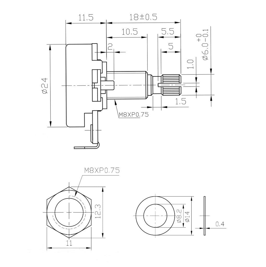 Kaish Pack Of 2 Full Size Metric Guitar Bass Pots With 18Mm Brass Shaft Audio Taper Potentiometers A1Meg