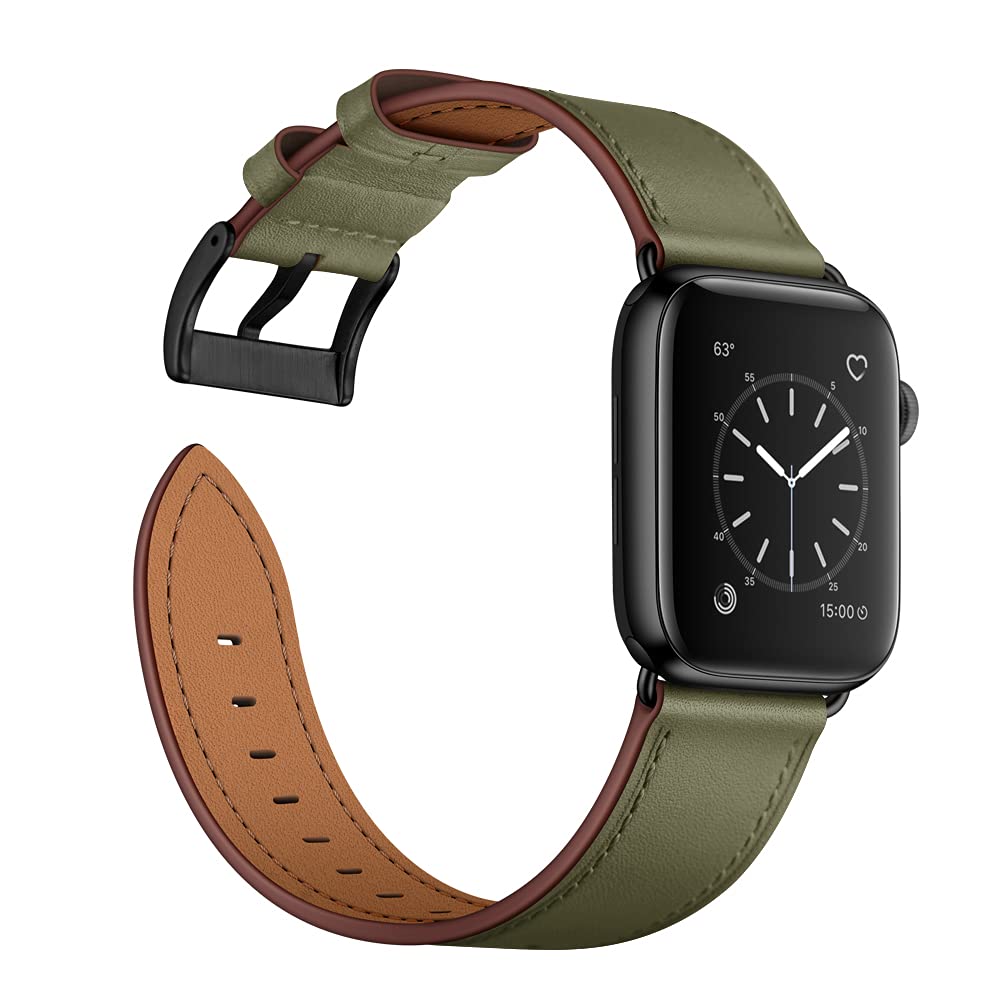 Ouheng Compatible With Apple Watch Band 42Mm 41Mm 40Mm 38Mm, Genuine Leather Band Replacement Strap Compatible With Apple Watch
