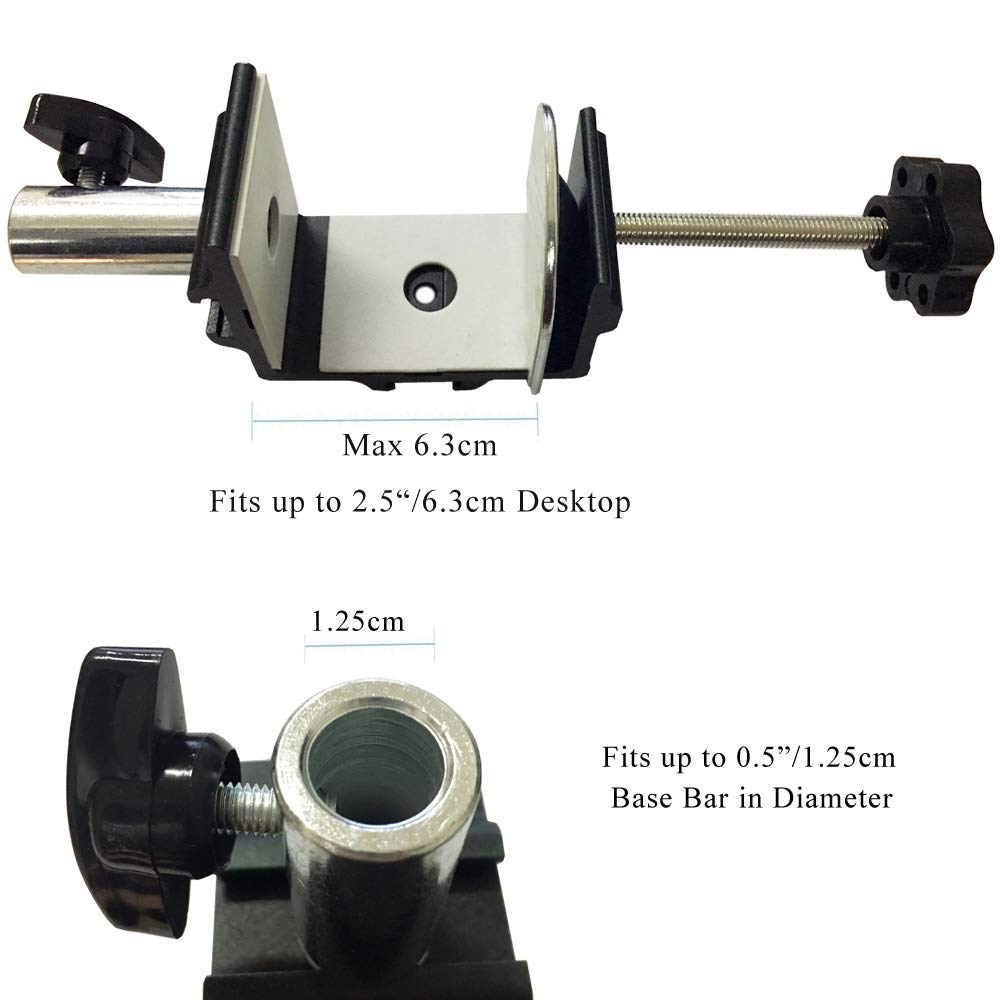 Etubby [Heavy Duty] Two Way Metal Table Clamp, Mic Stand, Desk Lamp Stand, Tablet Mount, Phone Bracket Clamp, Desktop Work Light Mounting C Clamp, Fits Up To 6.3Cm Desktop & 1.25Cm Base Bar