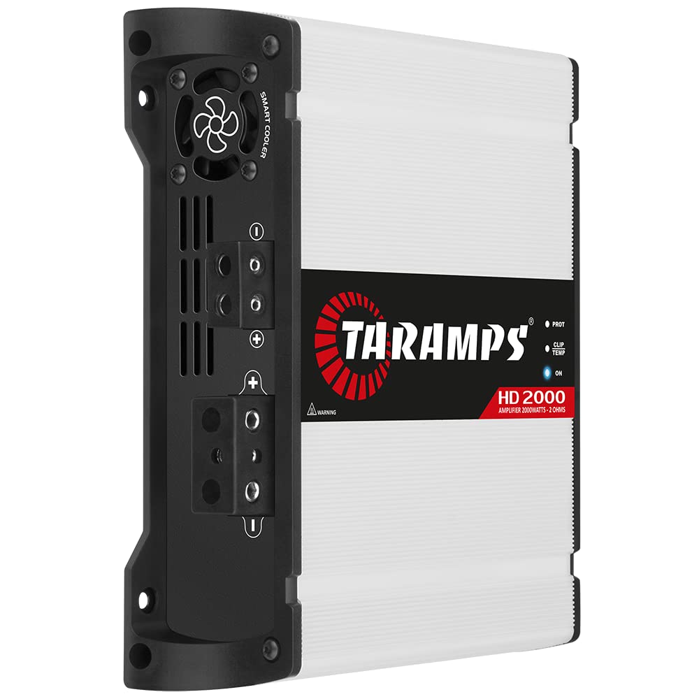 Taramp's HD 2000 2 Ohm Monoblock Class D Amplifier, 2000 Watts RMS, Full Range Car Audio, LED Monitor, White