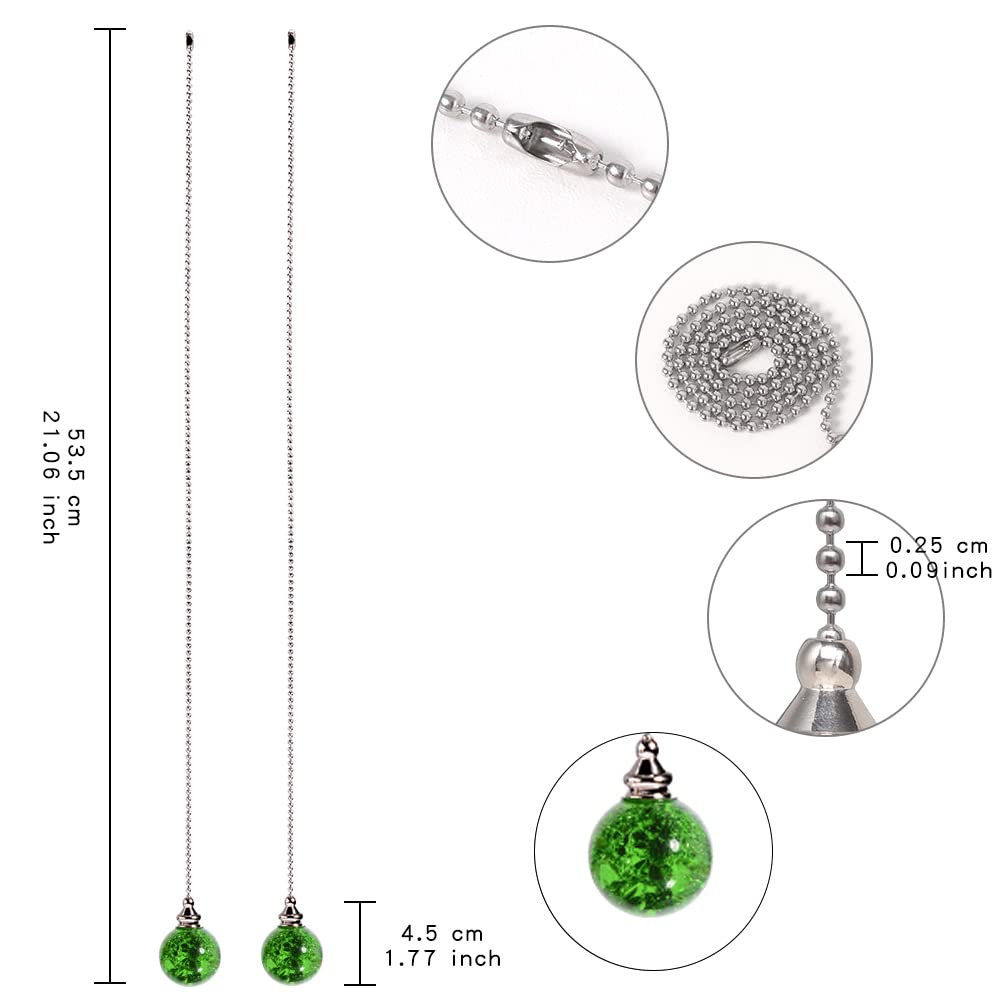 2Pcs Green Pull Chain Crystal Glass Ice Cracked Ball Pull Chain For Ceiling Fan Light Decoration 50Cm Extension Chain