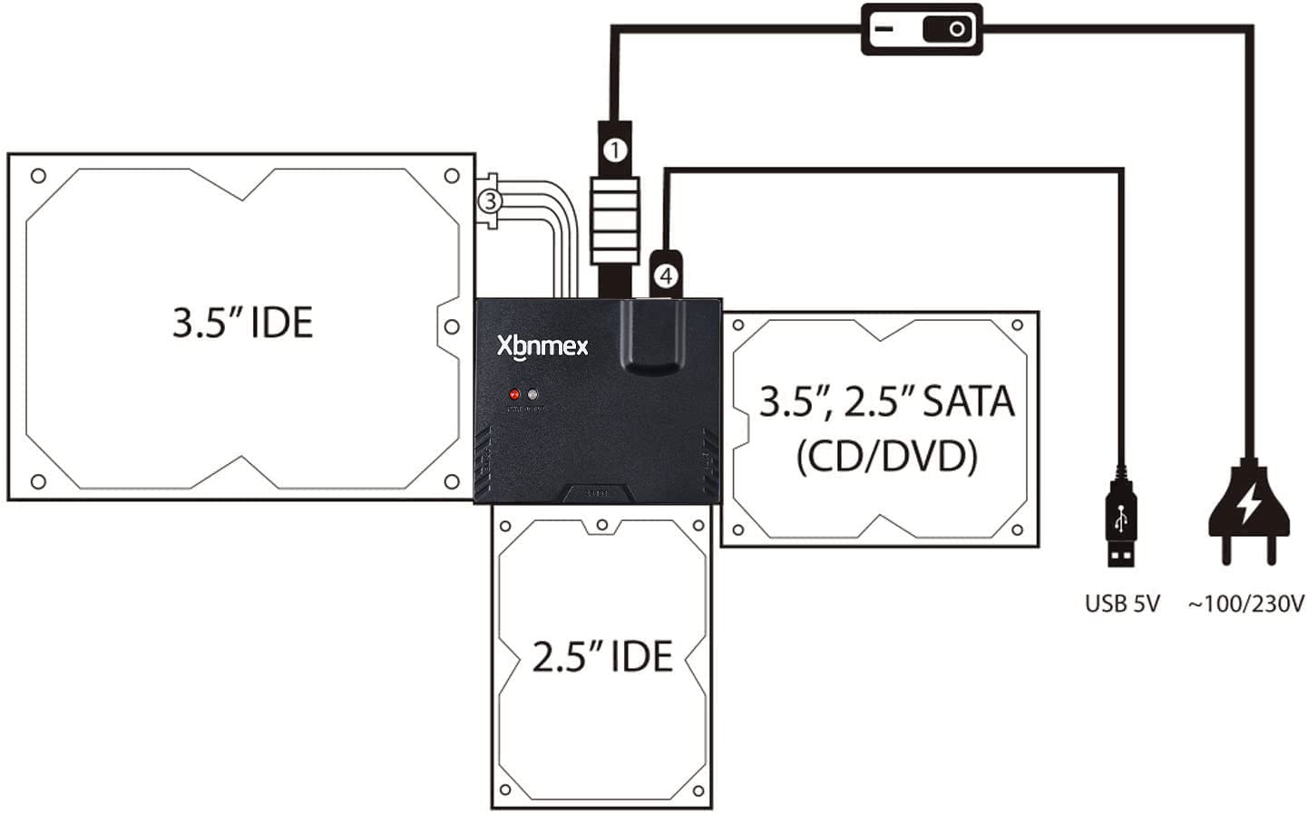Xbnmex Ide Sata To Usb 2.0 Cable Usb To Sata Or Ide Adapter Hard Drive Reader For 2.5''/3.5'' Hard Drive Disk Hdd With 12V 2A Ex