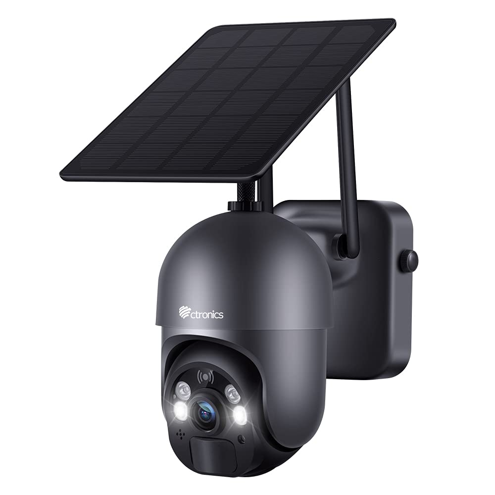 Ctronics 2K 3Mp Solar Security Camera Wireless Outdoor Wifi, Ptz Surveillacne Camera Battery Powered For Home Security, 360    V