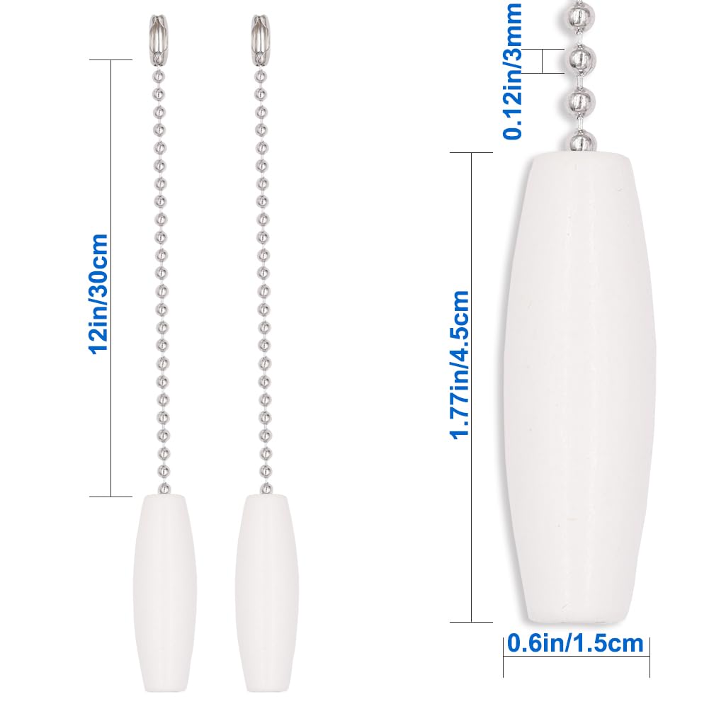 Aeknewo 2 Pack 12 Inch Ceiling Fan Pull Chain, 3Mm Beaded Ball Chains White Wooden Decorative Pendant Extension Chains For Ceili
