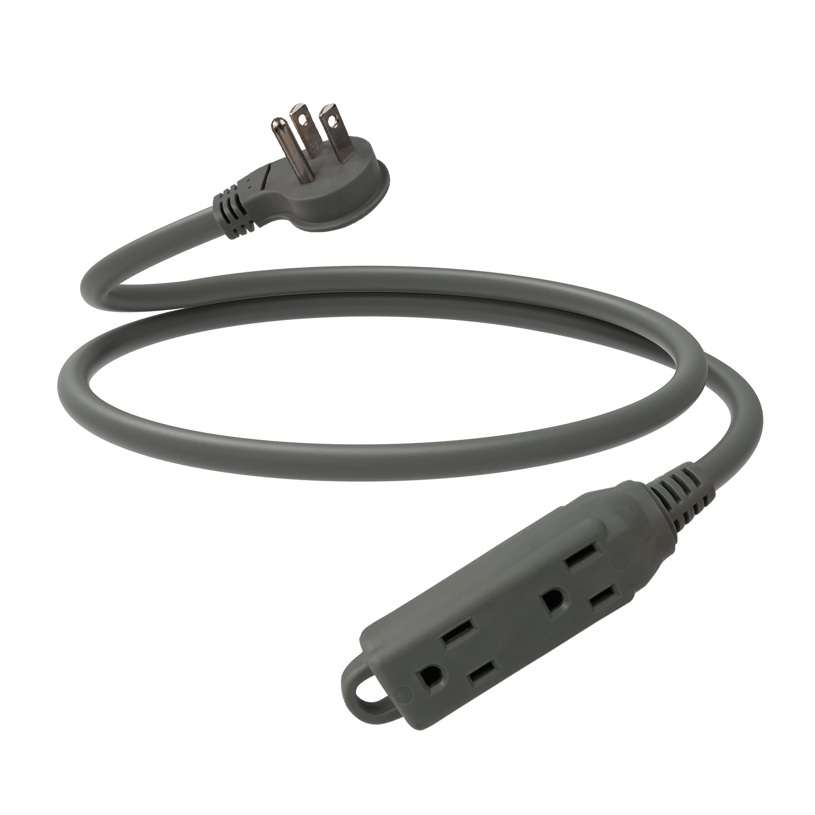 Ep Low Profile 3 Ft Flat Plug Extension Cord   16 Awg 3 Prong Grounded Cable With 3 Outlets, Perfect For Indoor Use, Grey, Ul Li